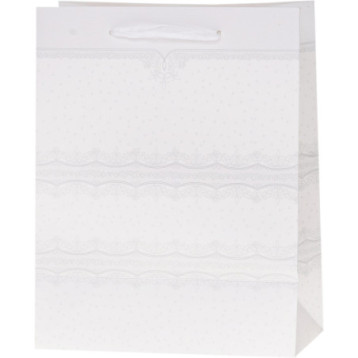 Torebka prezentowa 31x44x12cm Lux Biała z brokatem ROZETTE