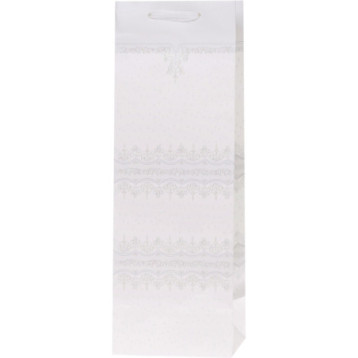 Torebka prezentowa 12x36x10cm na butelkę Lux Biała z brokatem BB ROZETTE