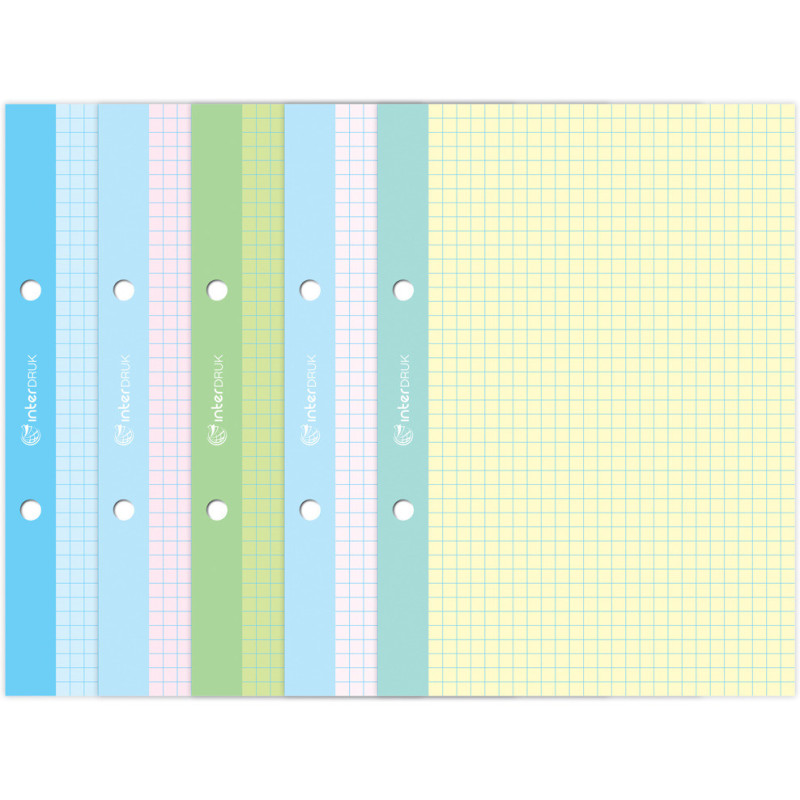 Wkład do segregatora A5 kratka 250k kolorowe kartki INTERDRUK