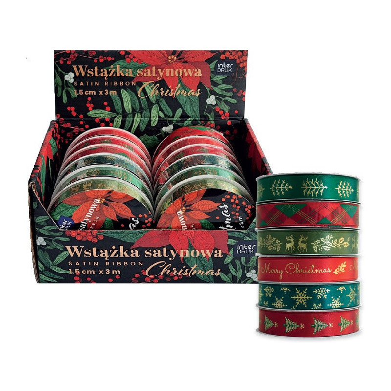Wstążka satynowa 3m (12szt.) CHRISTMAS INTERDRUK