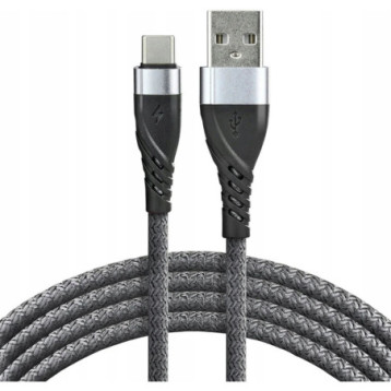 Kabel USB-A - USB-C 1m 3A pleciony szary EVERACTIVE (CBB-1CG)