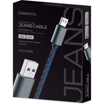 Kabel USB-A - microUSB 1m 2A pleciony niebieski OMEGA JEANS (44200) Kabel USB-A - microUSB 1m 2A pleciony niebieski OMEGA JEANS (44200)