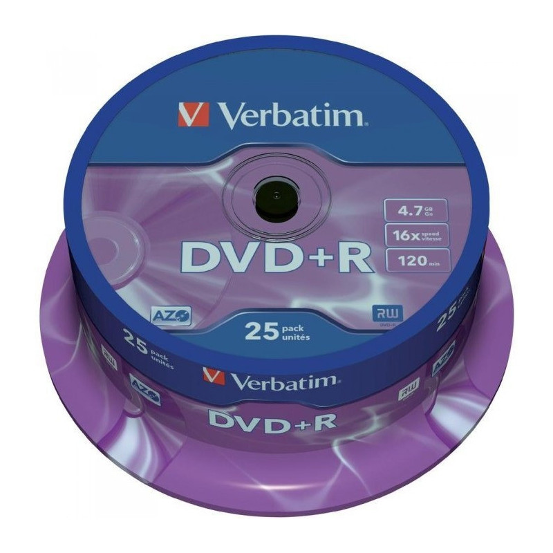 Płyta DVD+R 4,7GB VERBATIM cake (25szt) 16x Matt Silver 43500