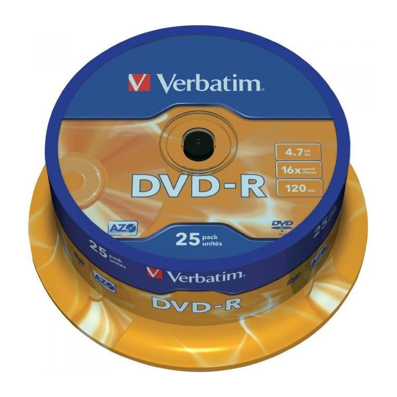 Płyta DVD-R 4,7GB VERBATIM cake (25szt) 16x Matt Silver 43522