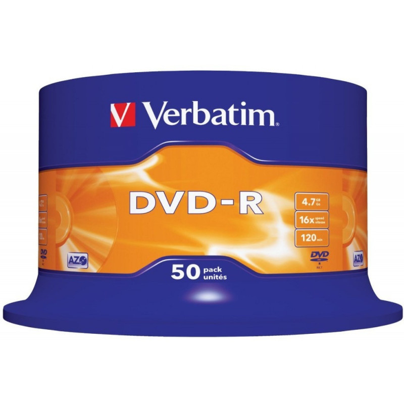 Płyta DVD-R 4,7GB VERBATIM cake (50szt) 16x Matt Silver 43548