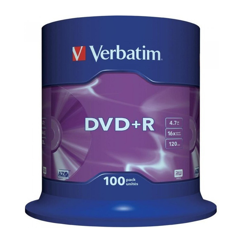 Płyta DVD+R 4,7GB VERBATIM cake (100szt) 16x Matt Silver 43551