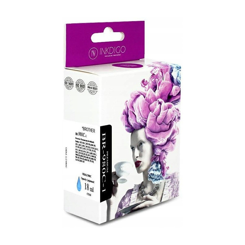 Tusz INKDIGO (BR-980C-1) niebieski 18ml zamiennik BROTHER (LC980C/LC1100C)