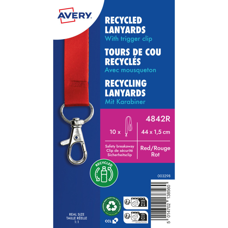 Smycz z karabińczykiem (10 sztuk) 440x15mm czerwona 4842R AVERY