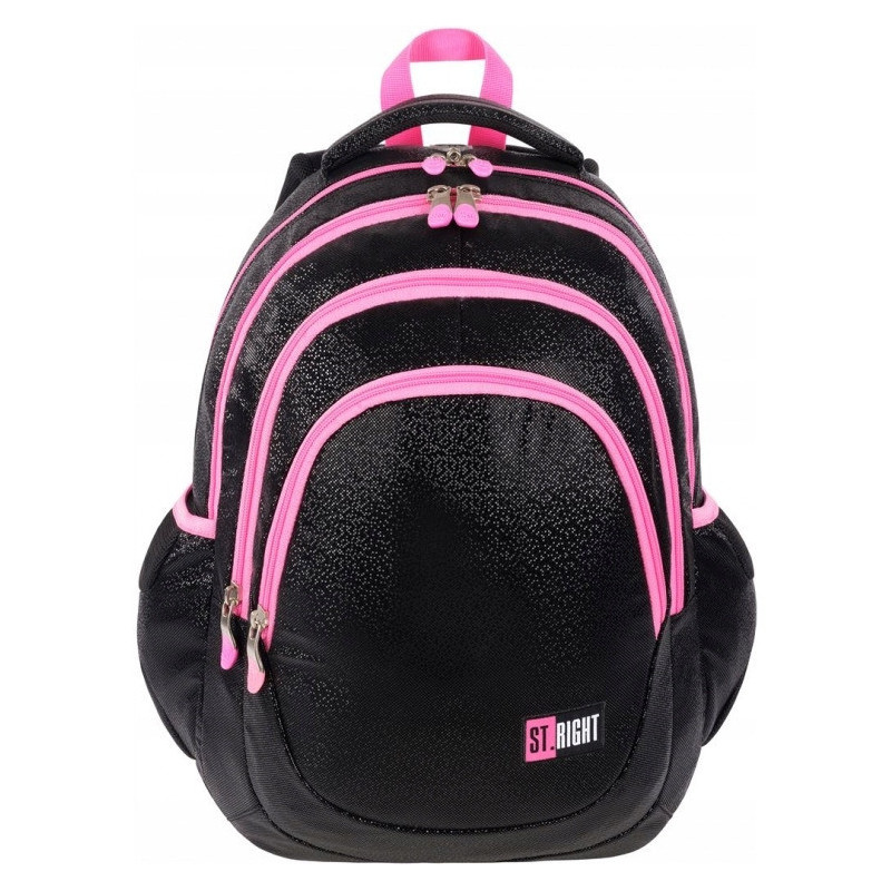 Plecak szkolny 4-komorowy Tornister dla dziewczynki Black Glitter BP-06 ST.RIGHT St.Majewski