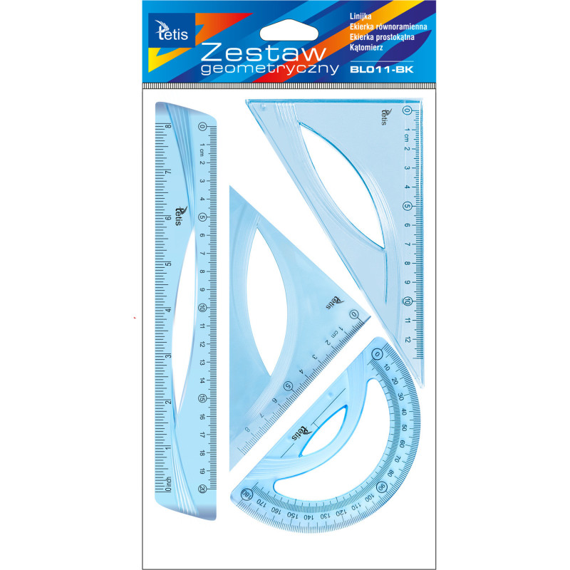Zestaw geometryczny z linijką 20cm NIEBIESKI BL011-BK TETIS