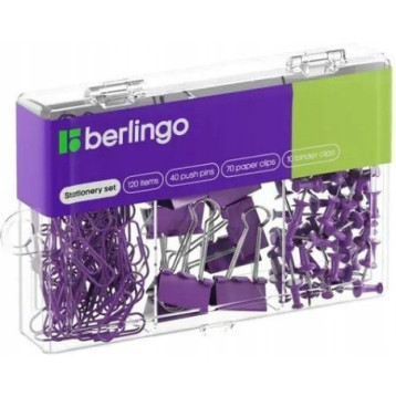 Zestaw 40 pinezek 70 spinaczy 10 klipów fioletowy 353632 BERLINGO