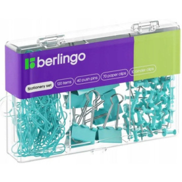 Zestaw 40 pinezek 70 spinaczy 10 klipów niebieski 353629 BERLINGO