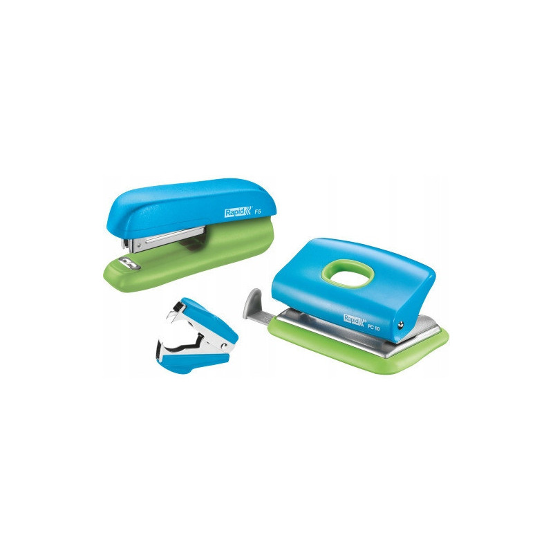 Zszywacz F5 i Dziurkacz FC10 RAPID No10 10kartek niebieski/zielony 5000370