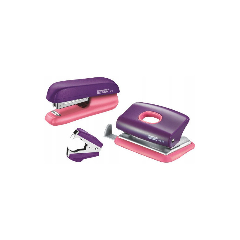 Zszywacz F5 i Dziurkacz FC10 RAPID No10 10kartek fiolet/różowy 5000372