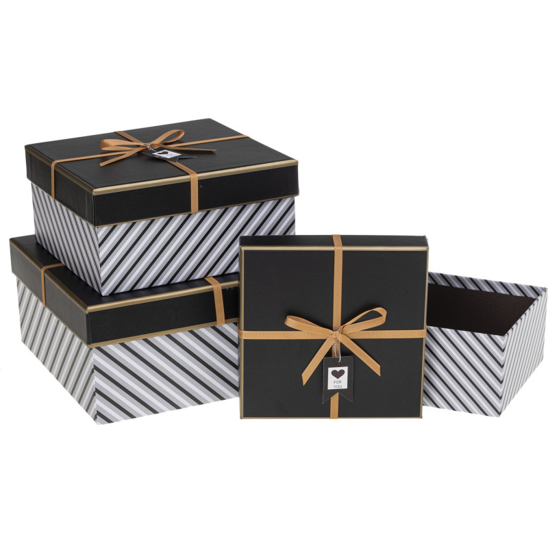 Zestaw pudełek ozdobnych PUG-23295-KW BLACK (3szt) ROZETTE