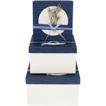 Zestaw pudełek ozdobnych KWADRAT WRZOS/BLUE (3szt) ROZETTE