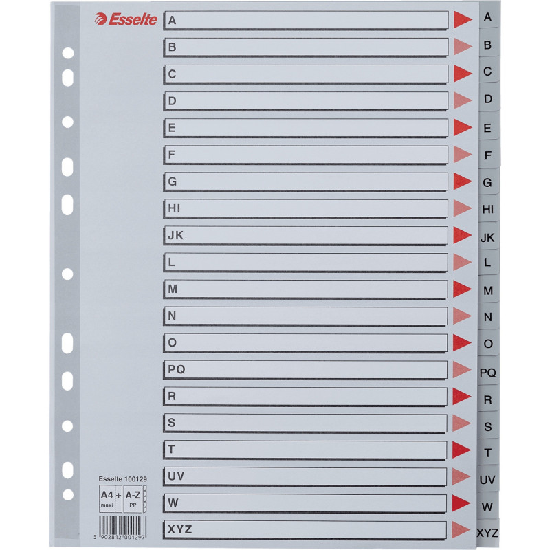 Przekładki MAXI A-Z PP szare 100129 ESSELTE