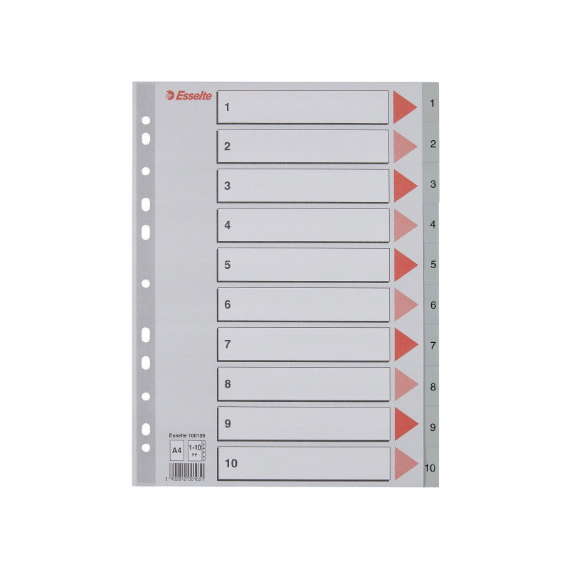 Przekładki plastikowe szare PP A4 1-10 numeryczne 100105 ESSELTE