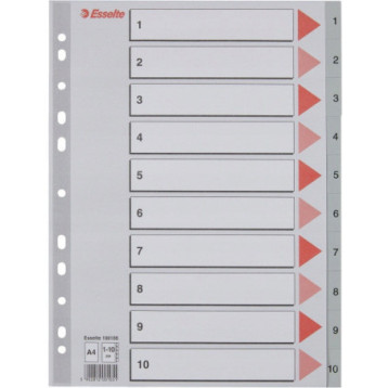 Przekładki plastikowe szare PP A4 1-10 numeryczne 100105 ESSELTE