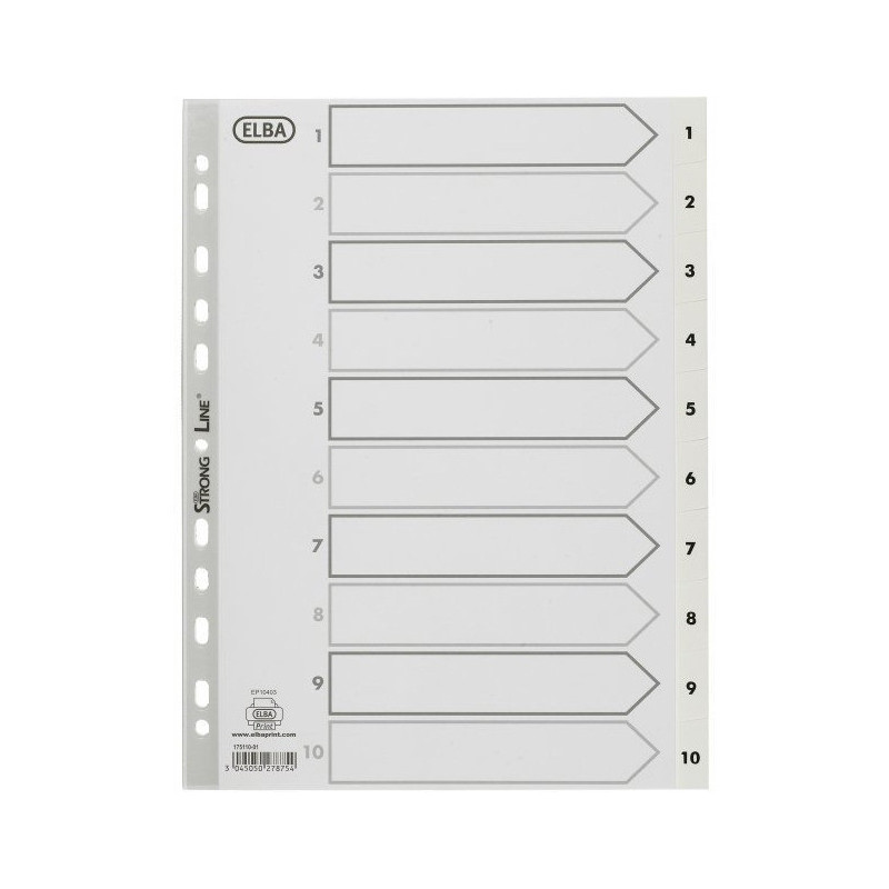 Przekładki numeryczne do segregatora A4 1-10 białe PP 100204765 OXFORD
