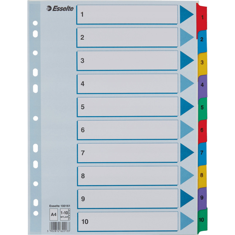Przekładki kartonowe MYLAR A4 1-10 białe 100161 ESSELTE