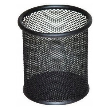 Kubek na długopisy NATUNA siatka czarny okrągły 100x90mm (wys.xśr.)