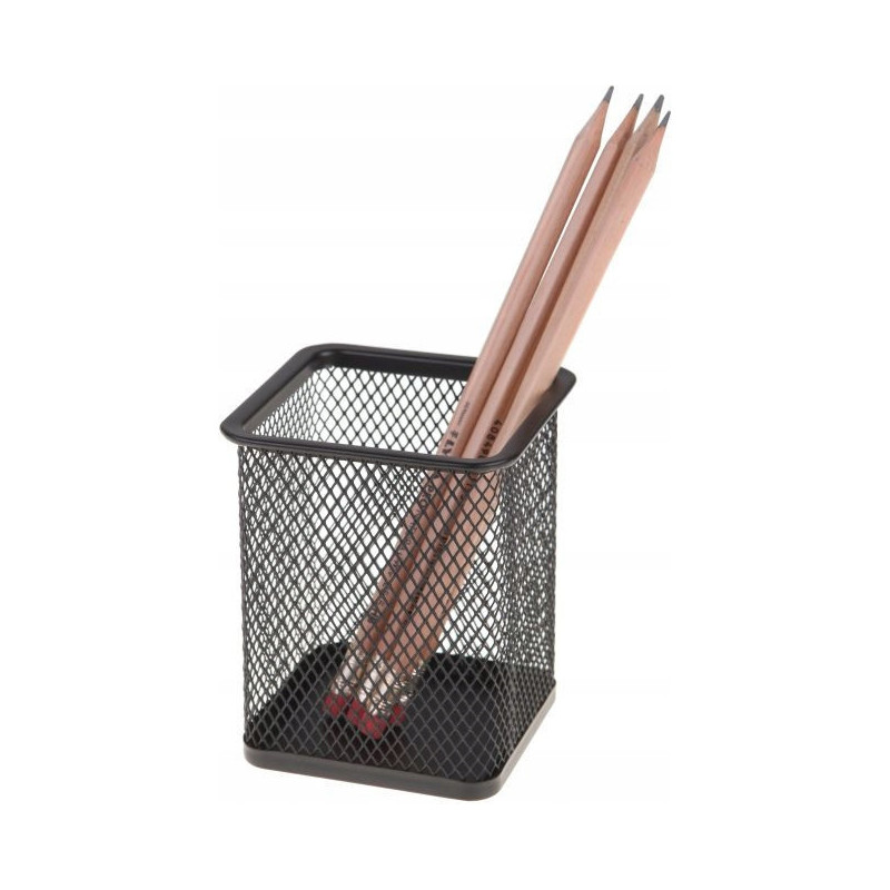 Kubek na długopisy NATUNA siatka czarny kwadratowy 100x80x80mm (wys.xszer.)