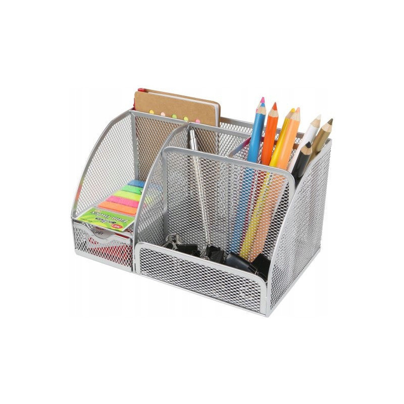 Przybornik na biurko NATUNA siatka srebrny 223x140x130mm (6B)