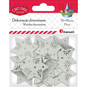 Drewniane gwiazdki ażurowe 25x29mm białe 15szt. 417644 TITANUM Drewniane gwiazdki ażurowe 25x29mm białe 15szt. 417644 TITANUM