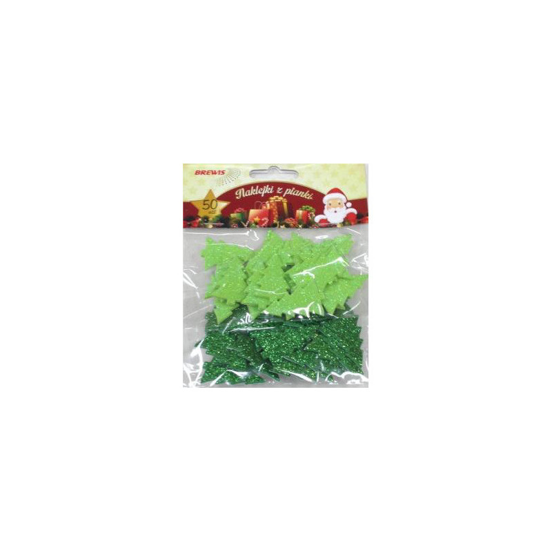 Naklejki z pianki choinki brokatowe (50 szt.) PVX09 BREWIS