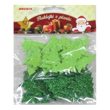 Naklejki z pianki choinki brokatowe (50 szt.) PVX09 BREWIS Naklejki z pianki choinki brokatowe (50 szt.) PVX09 BREWIS