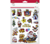 Naklejki wypukłe Mikołaje, bałwanek, sanie, prezenty, napis Merry Christmas 17szt. 487018 TITANUM