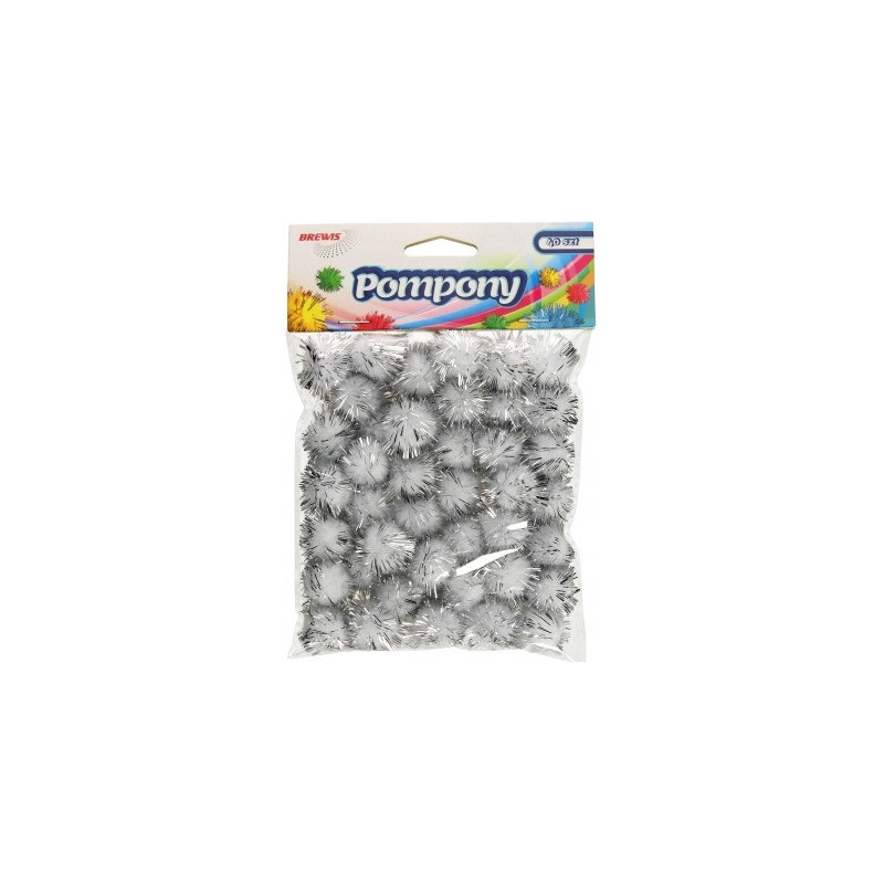 Pompony metaliczne 2cm (40sztuk) srebrne POM23 BREWIS