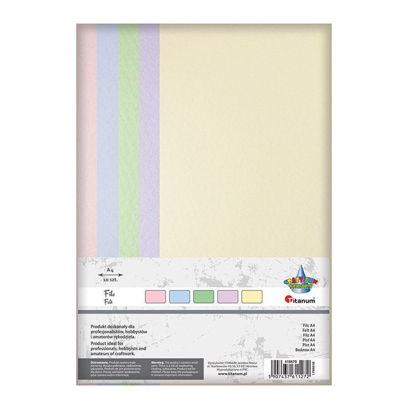 Filc A4 2mm 5x2 kolory pastelowe 418670 TITANUM