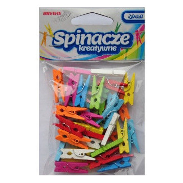 Spinacze-klamerki drewniane ozdobne mix kolorów 2,5cm (40 szt.) BREWIS SPK25