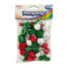 Pompony metalizowane mix rozm. czerwone/białe/zielone 40szt. POM44