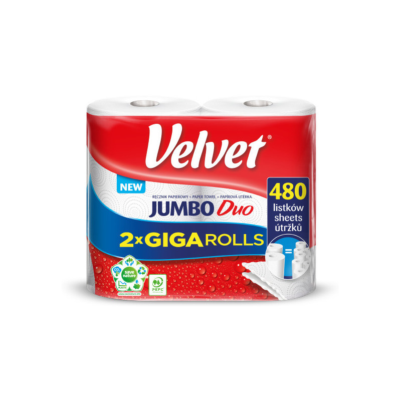Ręcznik VELVET JUMBO Duo (2 sztuki) 2x240 listków 50m 2 warstwy 21x22,5cm 400g 100%celuloza 61251669
