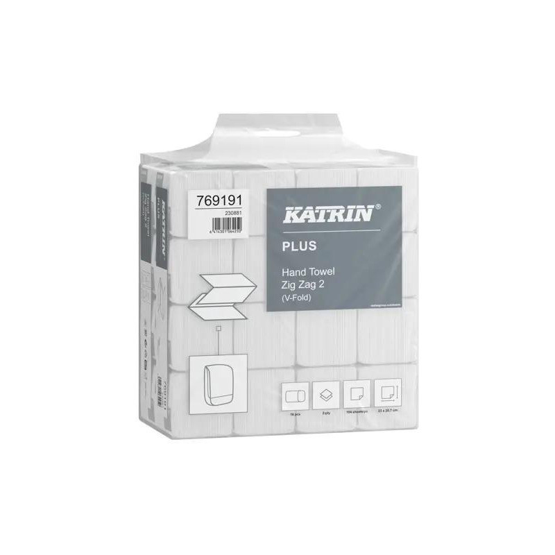 Ręcznik ZZ V-FOLD KATRIN Plus biały 207x230mm 2 warstwy celuloza (16x190||3040 listków) 769191