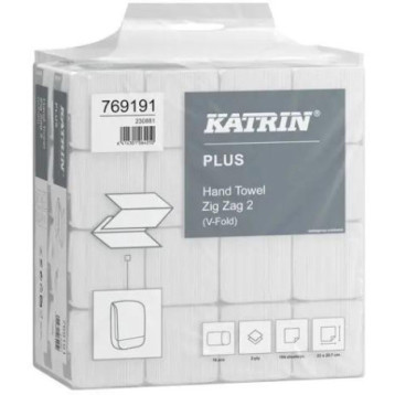 Ręcznik ZZ V-FOLD KATRIN Plus biały 207x230mm 2 warstwy celuloza (16x190||3040 listków) 769191