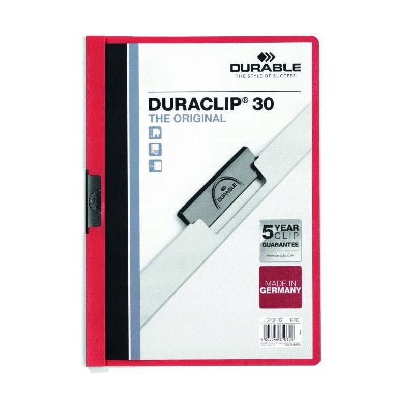 Skoroszyt zaciskowy A4 1-30k 220003 czerwony DURACLIP Original DURABLE