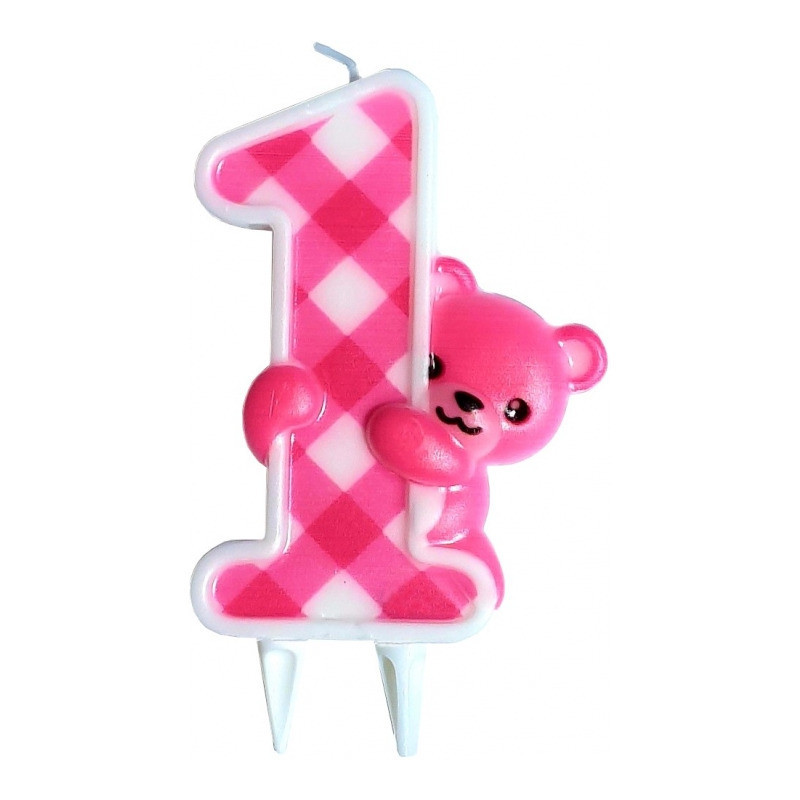 Świeczka urodzinowa Różowy Miś 1 SF-098 GO PARTY
