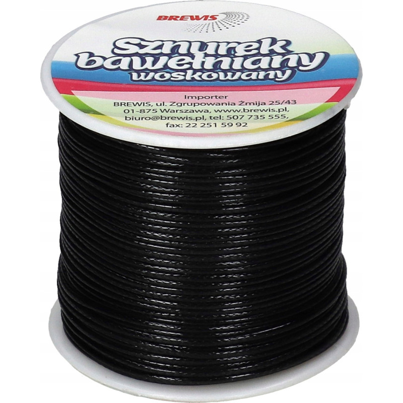 Sznurek bawełniany woskowany 1mm 25m czarny SBW4 BREWIS