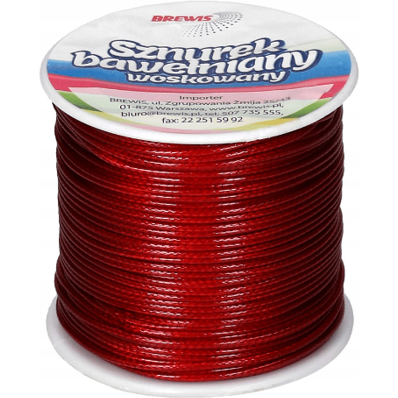 Sznurek bawełniany woskowany 1mm 25m czerwony SBW2 BREWIS