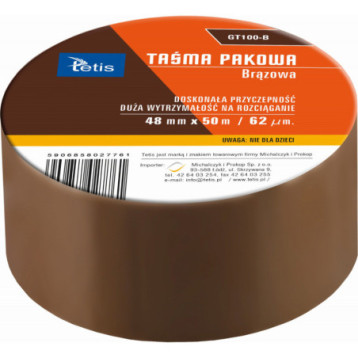 Taśma pakowa brązowa 48mmx50m GT-100-B TETIS Taśma pakowa brązowa 48mmx50m GT-100-B TETIS