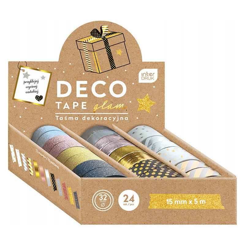 Taśma dekoracyjna 5m GLAM 12 wzorów opakowanie 24sztuki INTERDRUK