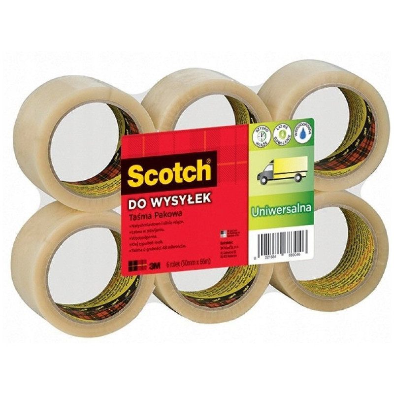 Taśma pakowa SCOTCH 371 (6szt) Hot-melt przezroczysta 48x66m XX004803829/700095739