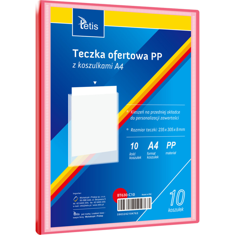Teczka ofertowa A4 PP 10 koszulek CZERWONA BT630-C10 TETIS