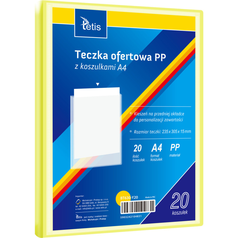 Teczka ofertowa A4 PP 20 koszulek ŻÓŁTA BT630-Y20 TETIS