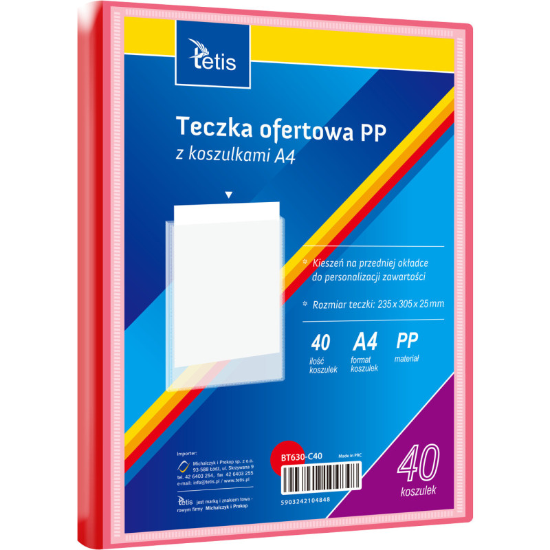 Teczka ofertowa A4 PP 40 koszulek CZERWONA BT630-C40 TETIS
