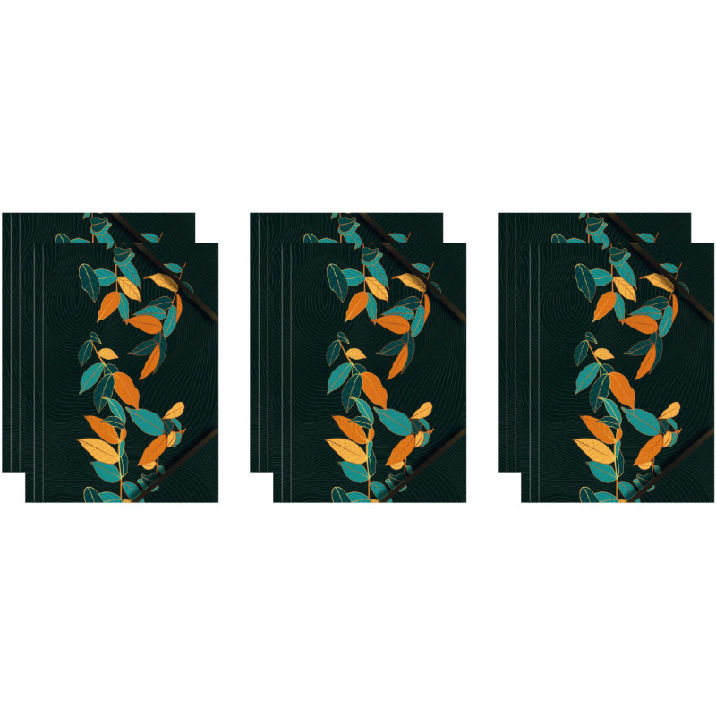 Teczka kartonowa A4 z gumką narożną LIŚCIE NA CZARNYM TLE BT601-B1 TETIS